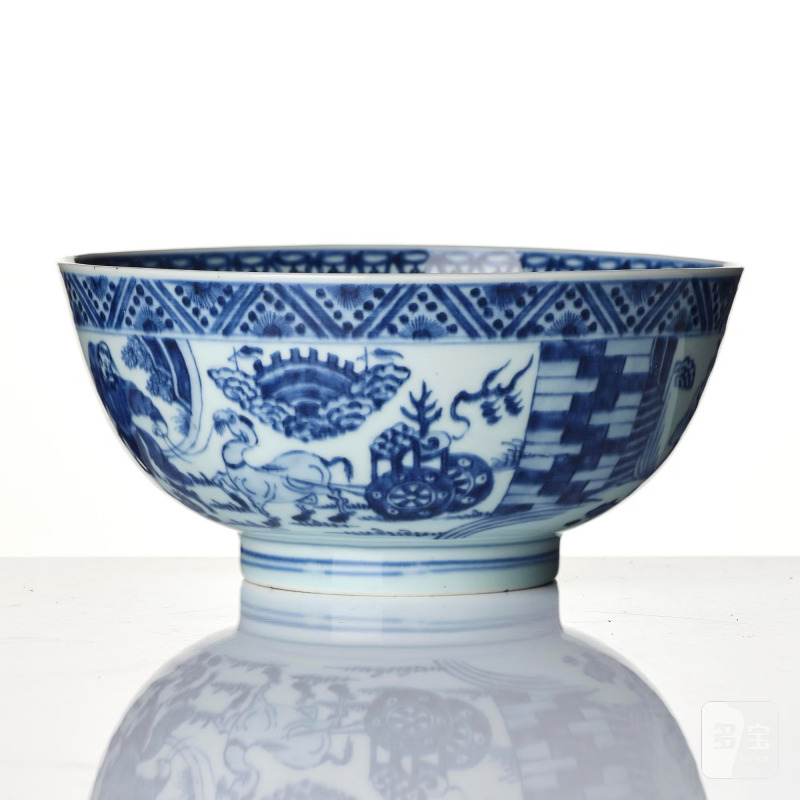 A blue and white 'foreigners bearing gifts' bowl, - 图4